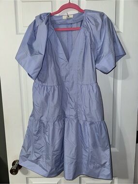 Entro Light Blue Tiered Puff Sleeve Dress